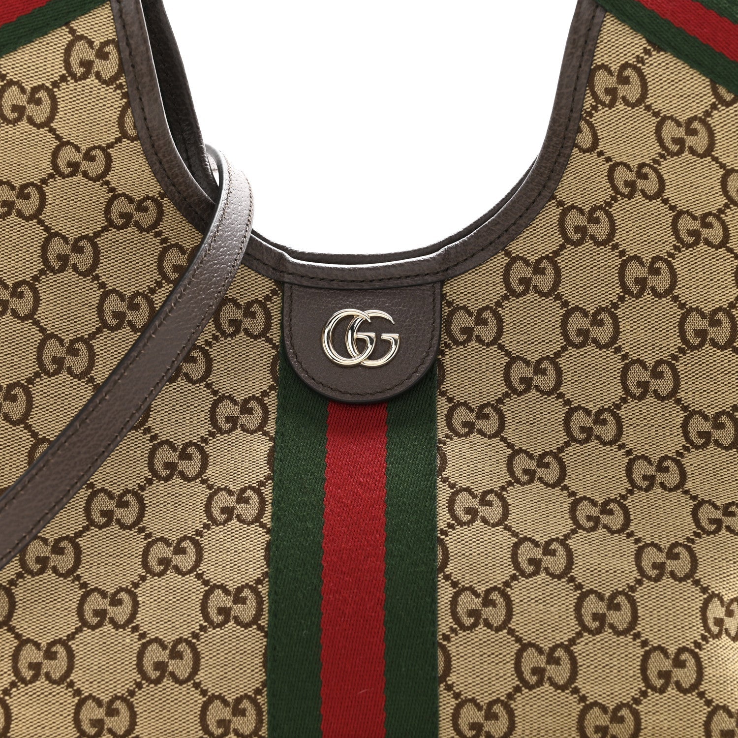 GG Monogram Web Small Giglio Tote Bag Beige Dark Brown