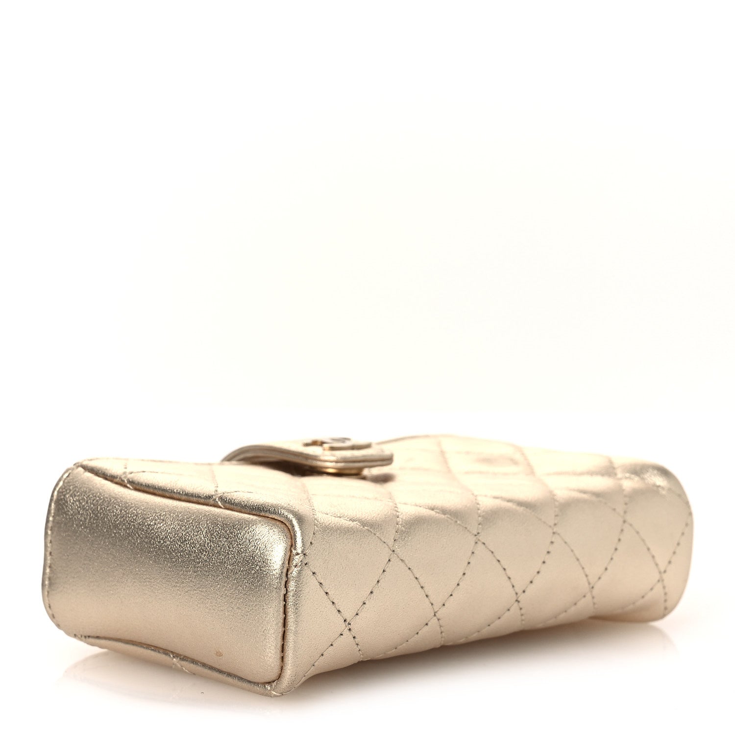 Metallic Lambskin Quilted Mini Phone Holder Clutch Light Gold