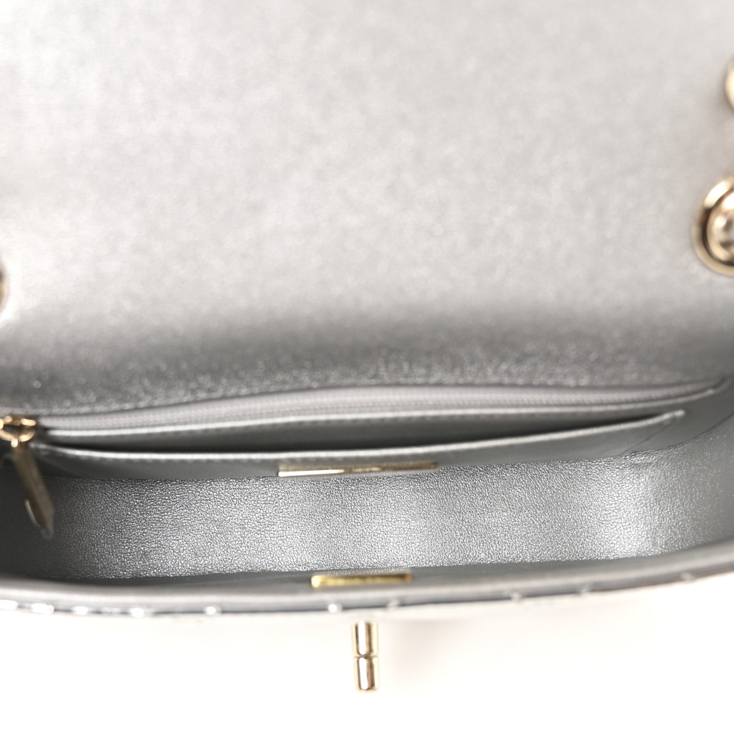 Mirror Calfskin Metallic Calfskin Quilted Hollywood Boulevard Mini Flap With Star Coin Purse Silver
