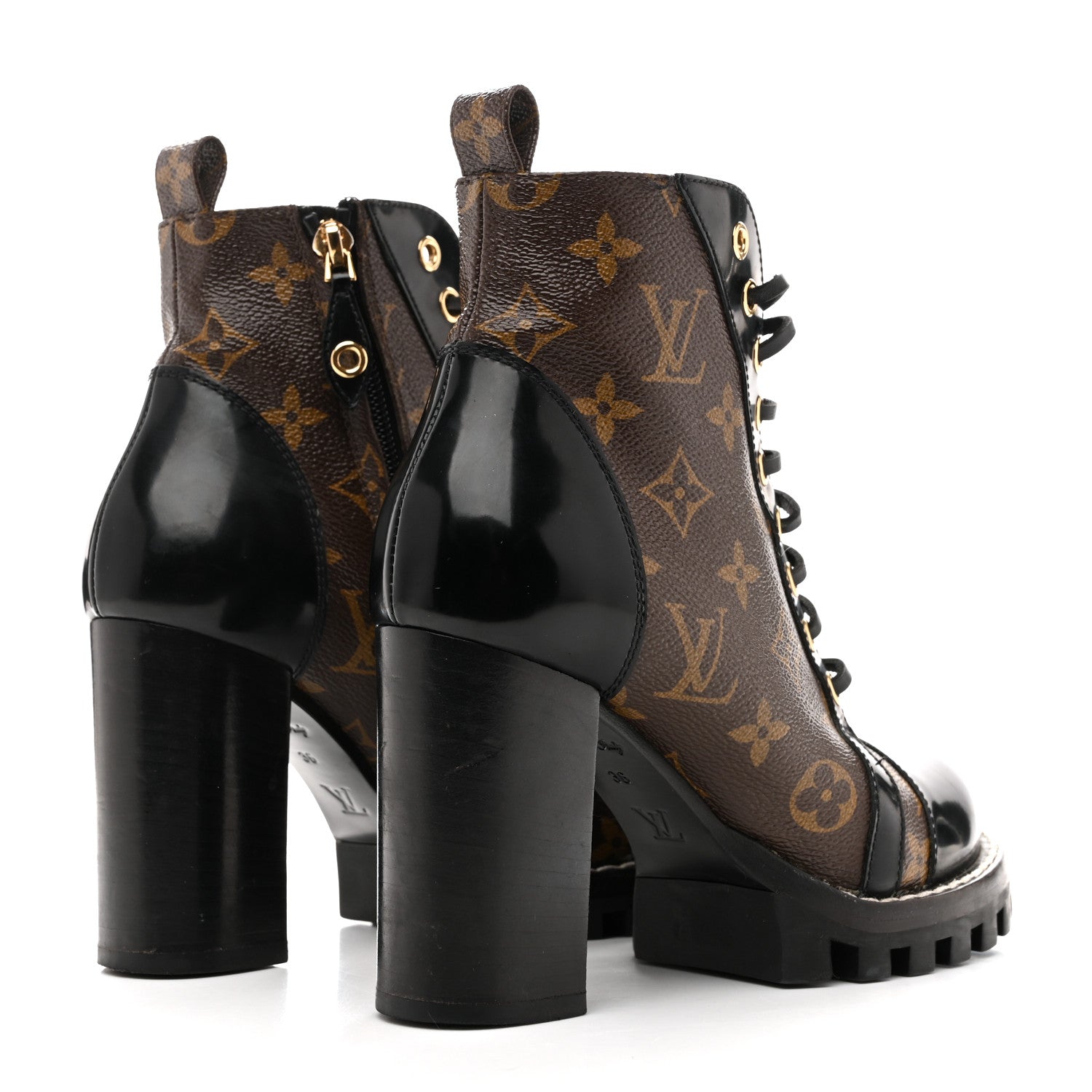 Patent Calfskin Monogram Star Trail Ankle Boots 36 Black