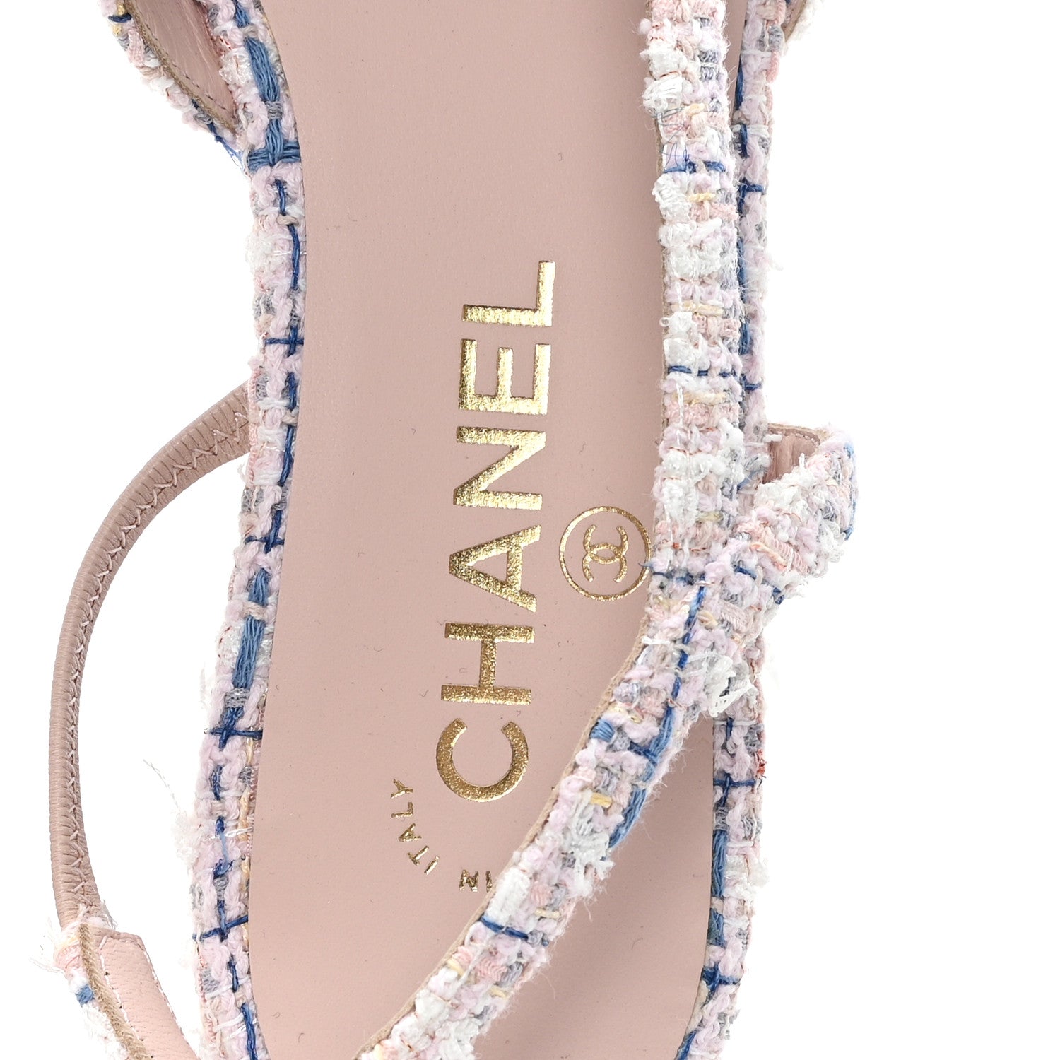 Tweed Grosgrain Cap Toe CC Slingback Flat 38.5 Pink Multicolor