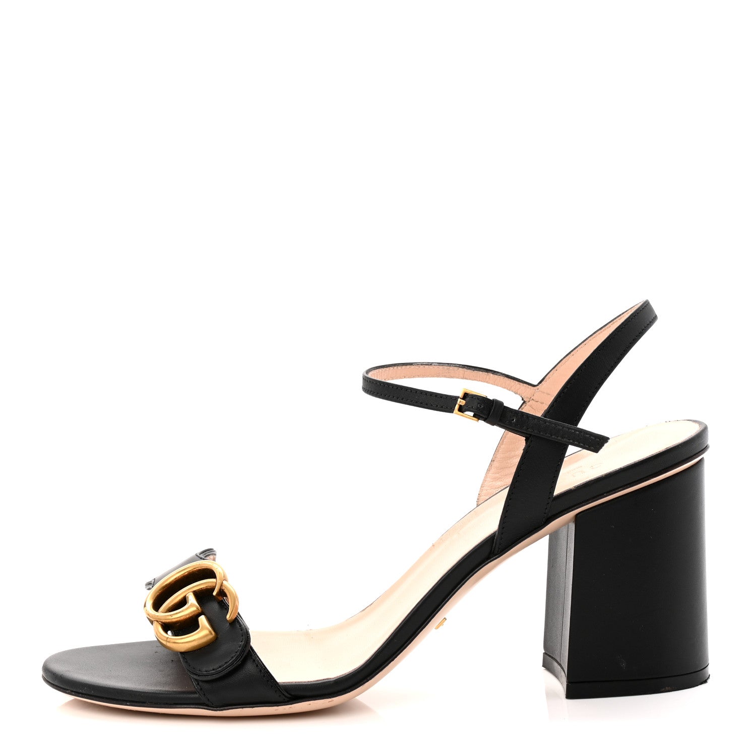 Lifford Calfskin GG Marmont Ankle Wrap 75mm Sandals 39 Black
