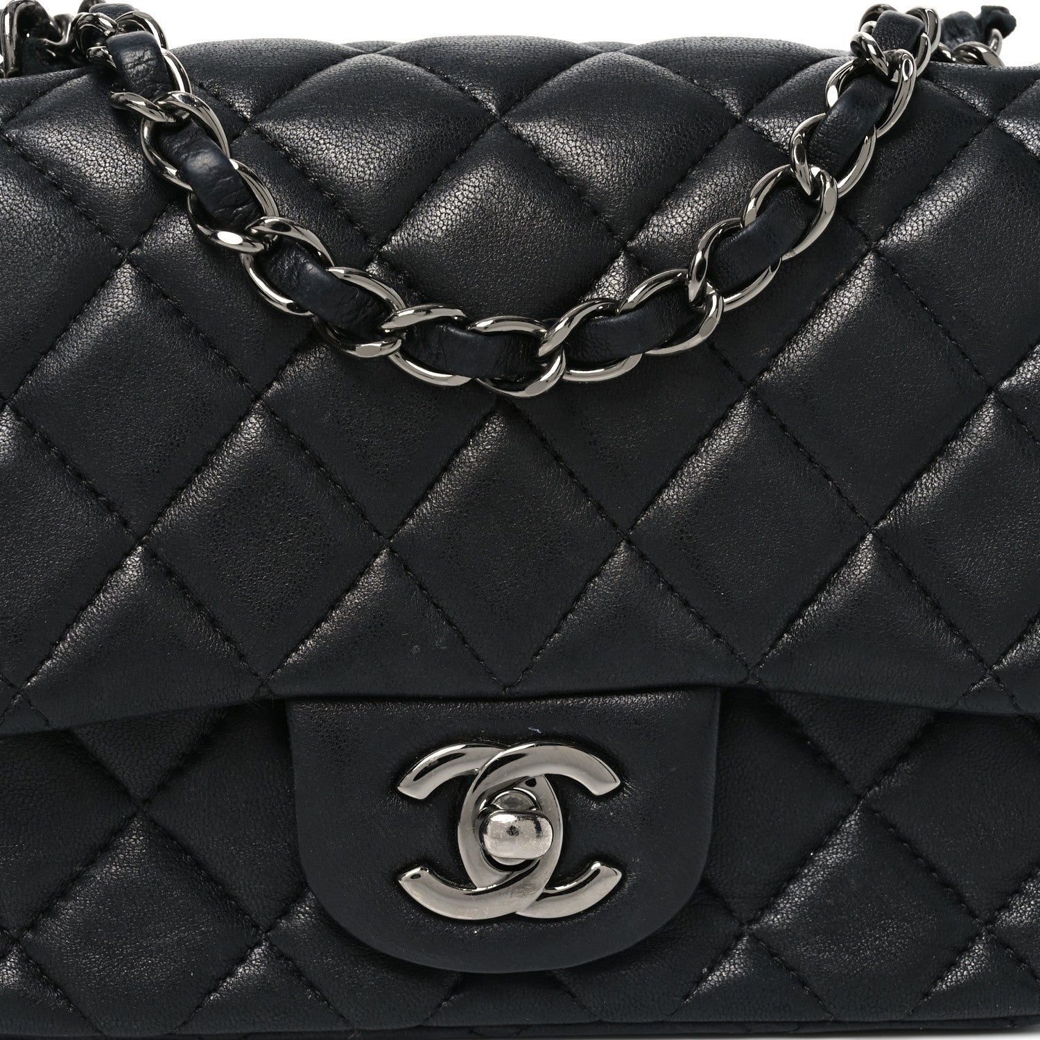Lambskin Quilted Mini Square Flap Black