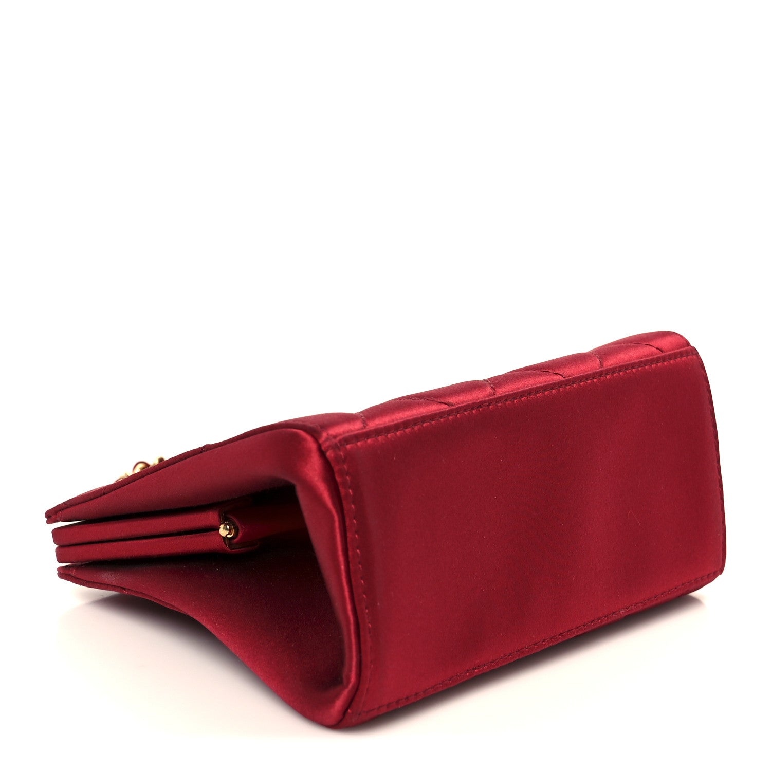 Satin Quilted CC Kisslock Clutch Red