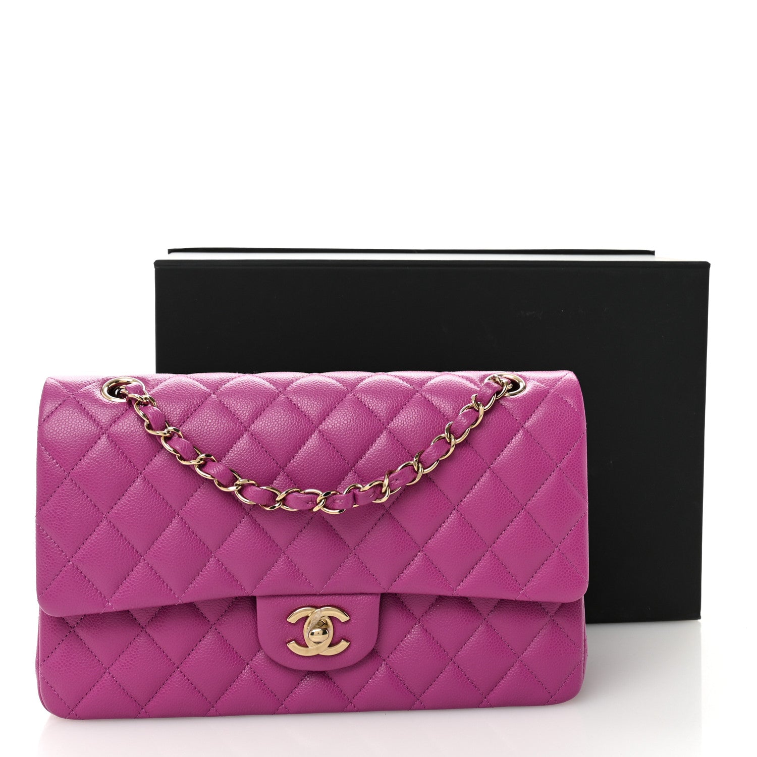 Caviar Quilted Medium Double Flap Purple