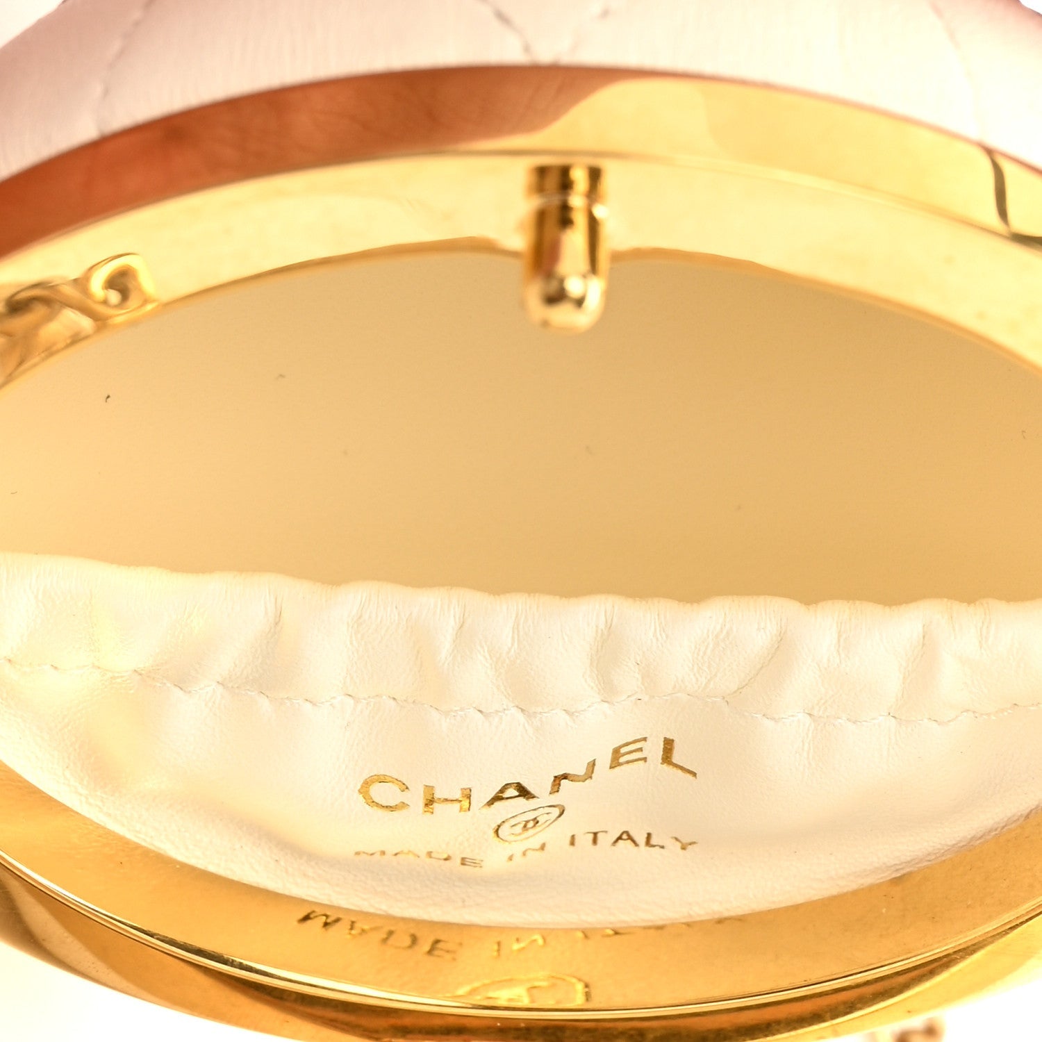 Lambskin Quilted Sphere Minaudiere Chain Clutch White