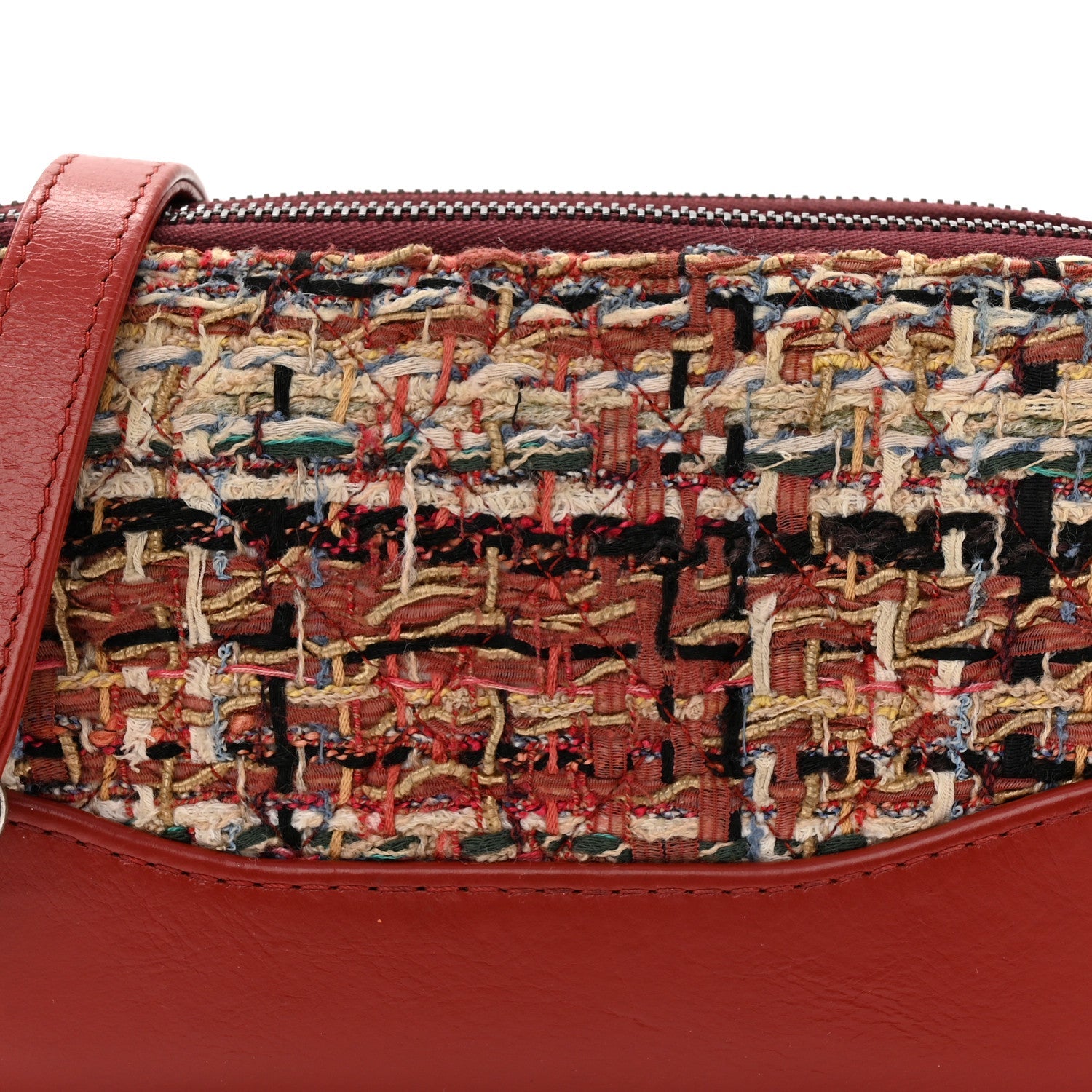 Tweed Calfskin Small Gabrielle Clutch With Chain Red