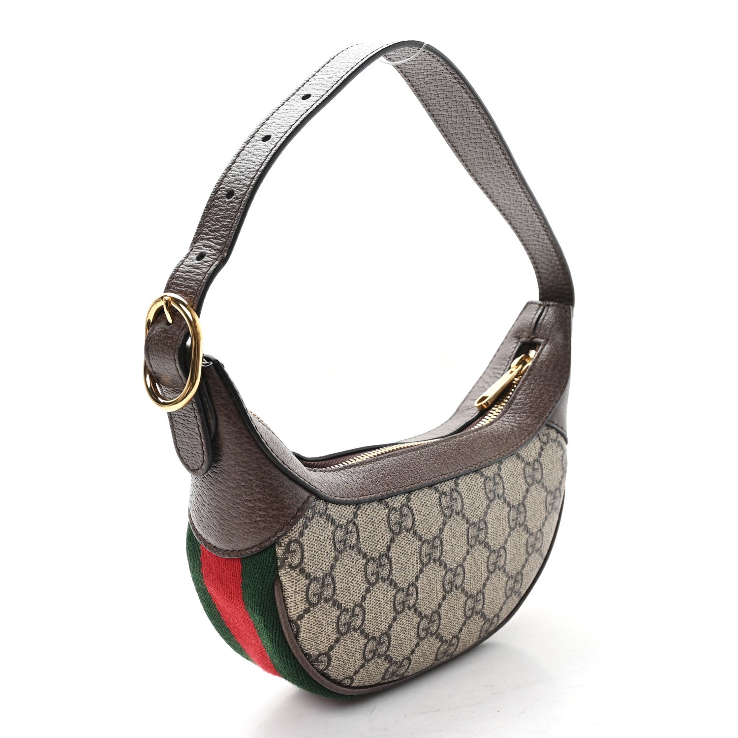 GG Supreme Monogram Textured Calfskin Web Mini Ophidia Half Moon Hobo Beige Ebony New Acero