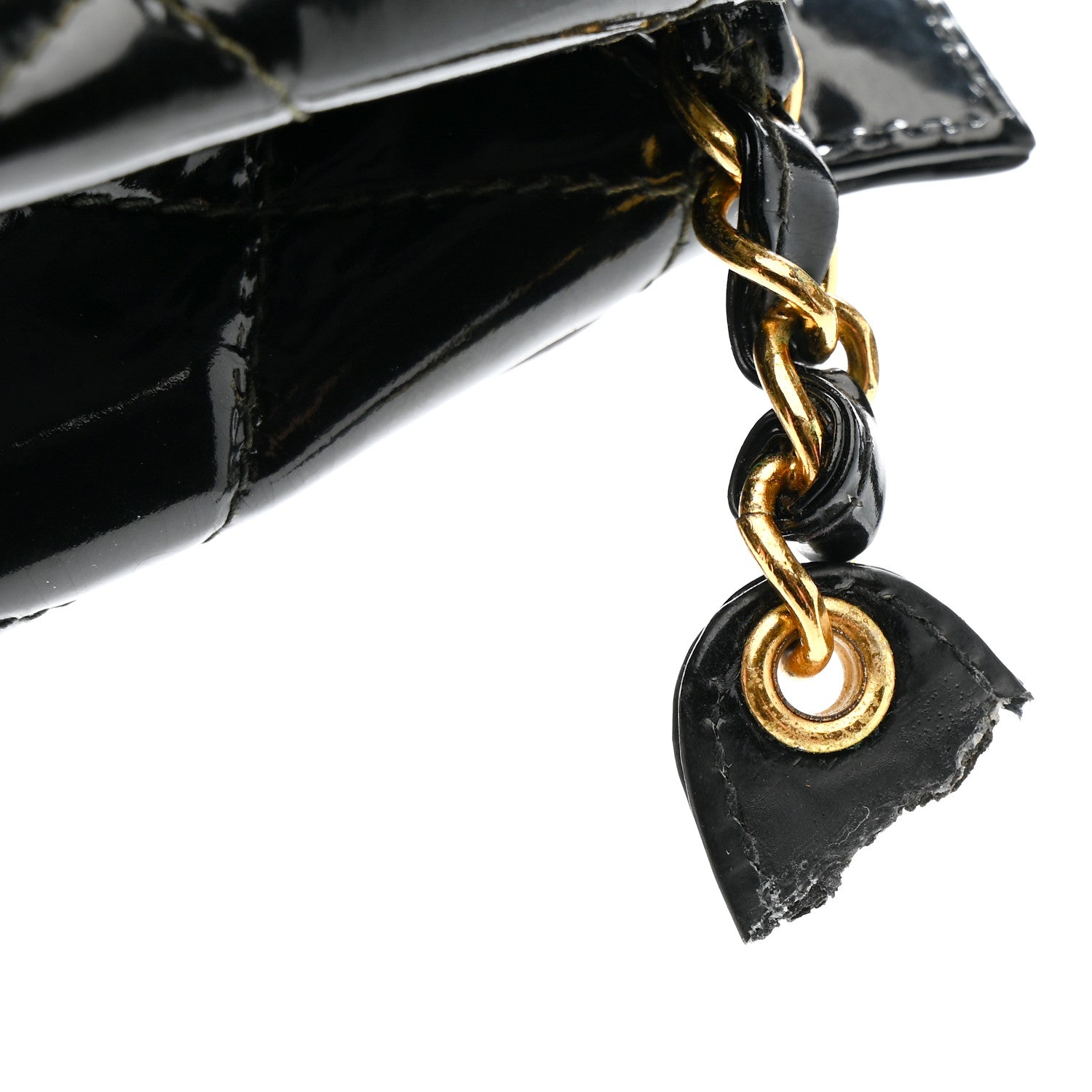 Patent Quilted Mini Shoulder Bag Black