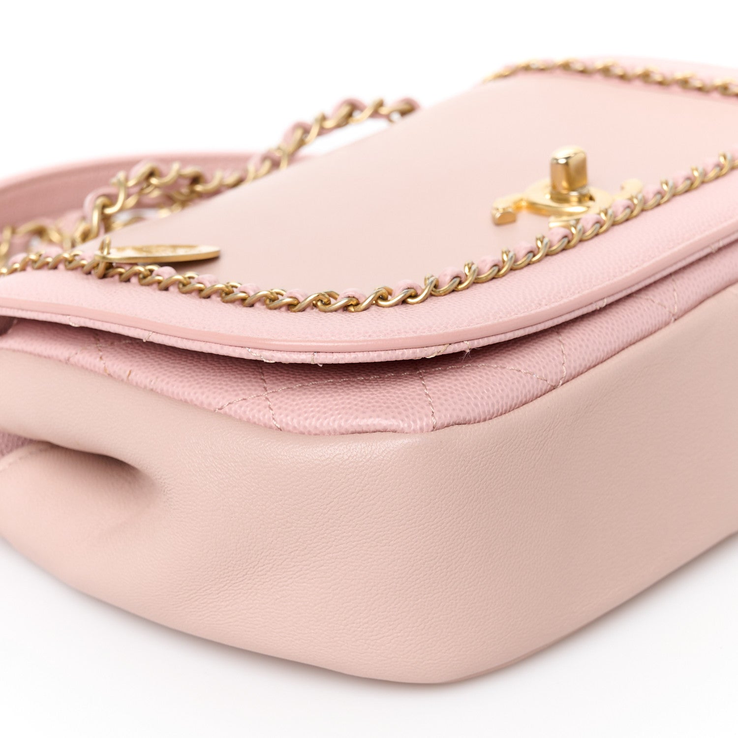 Lambskin Caviar Lovely Chains Flap Shoulder Bag Pink