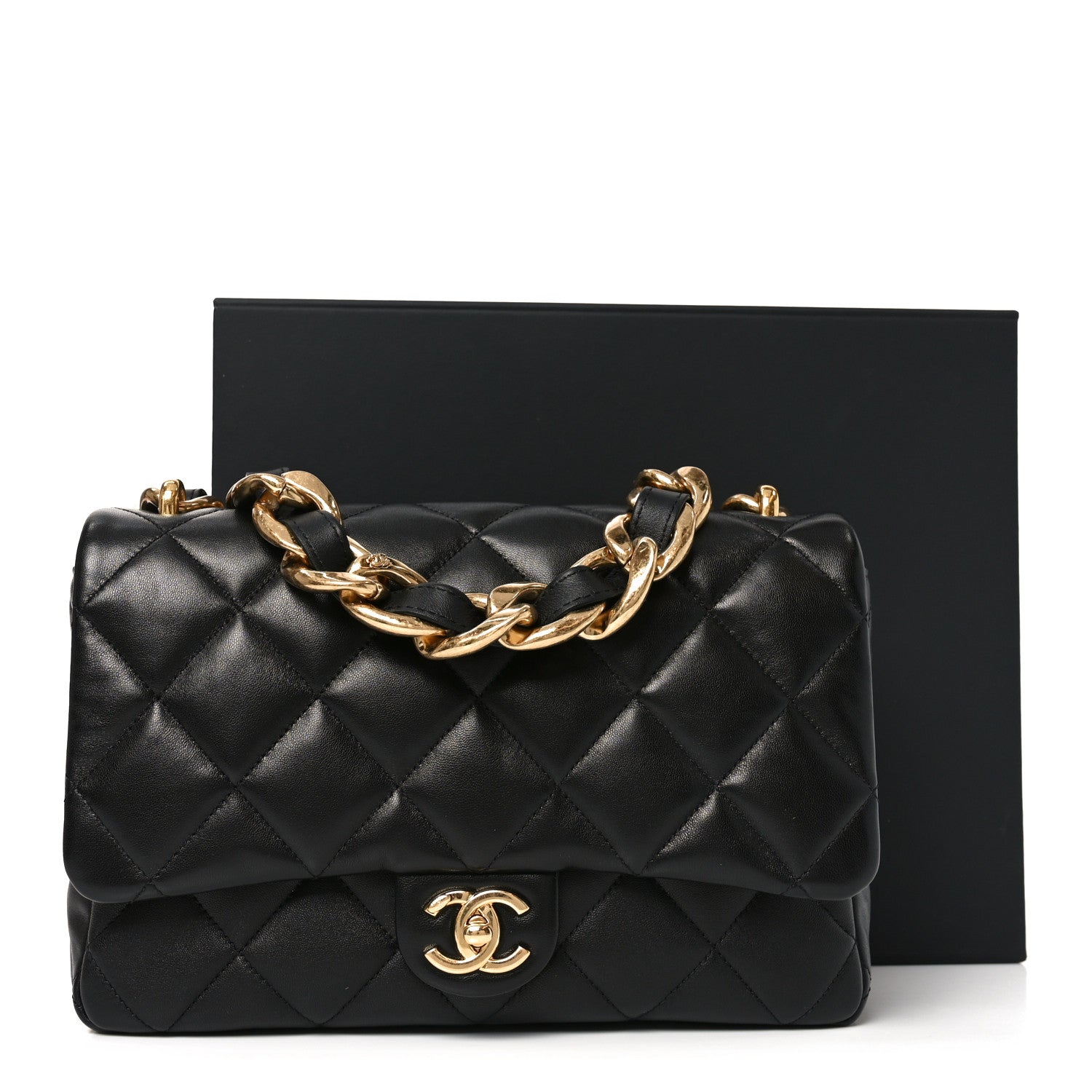 Lambskin Quilted Large CC Funky Town Flap Black