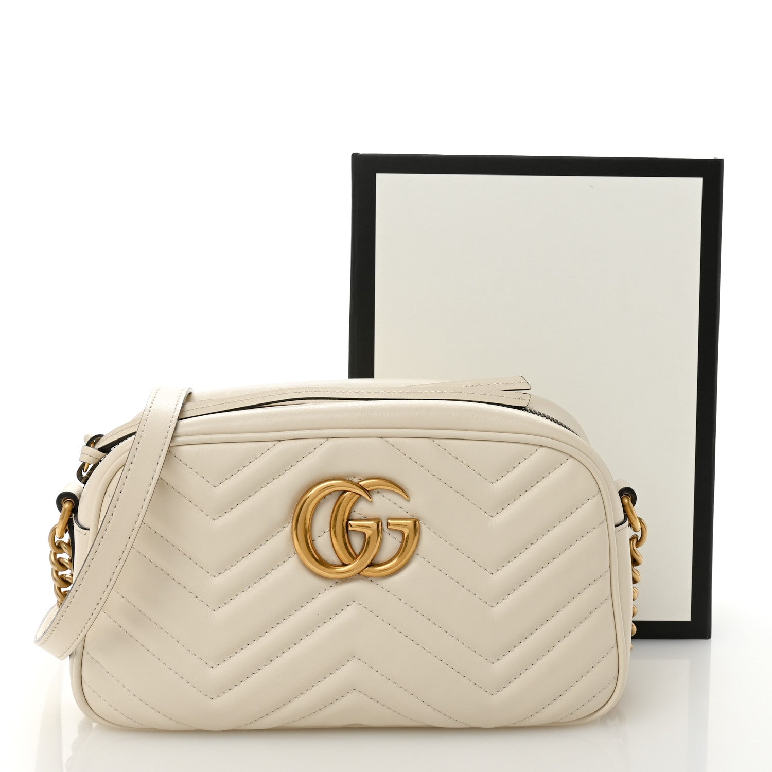 Calfskin Matelasse Small GG Marmont Chain Shoulder Bag White