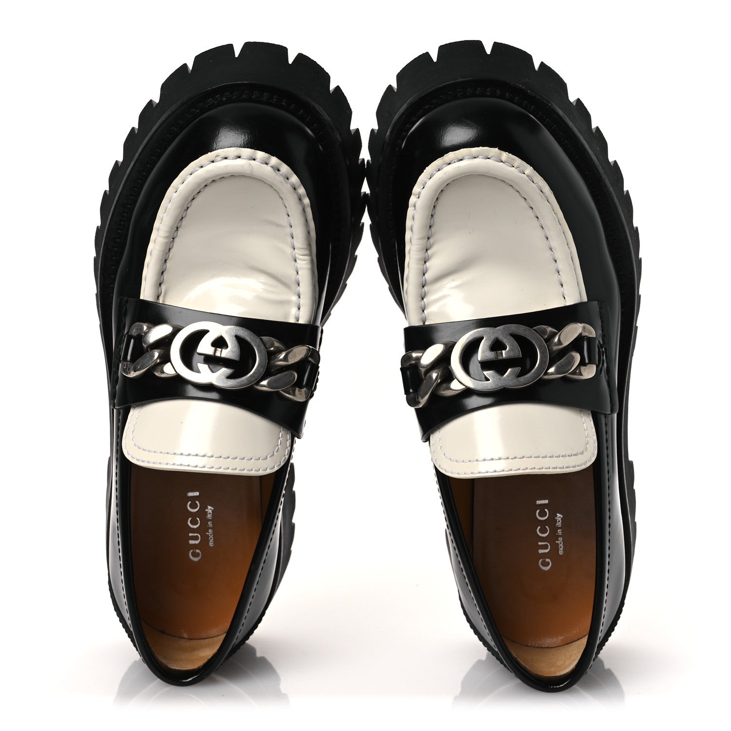 Cordovan Lux Womens Interlocking G Platform Lug Sole Loafers 36 Black Off White