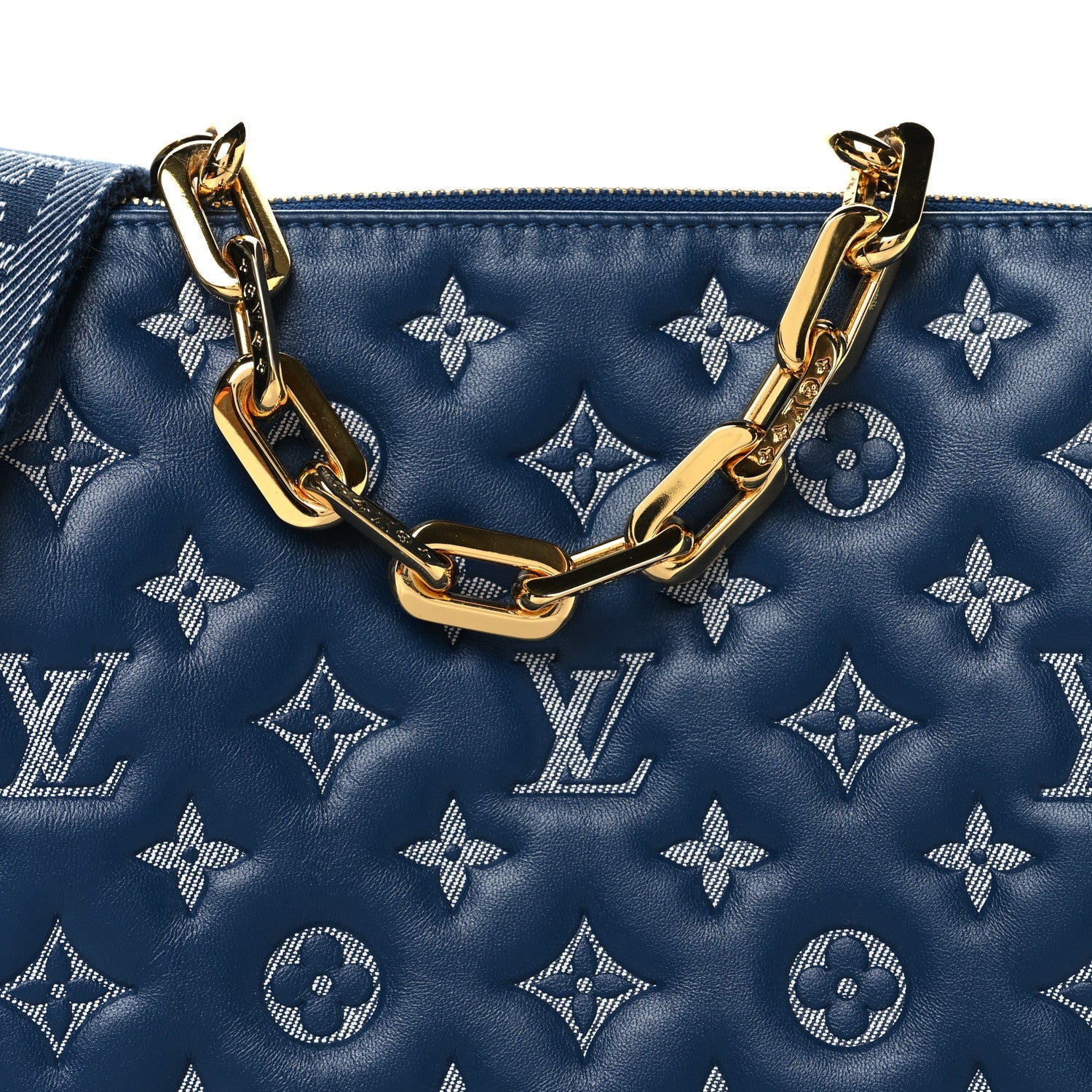 Lambskin Embossed Monogram Coussin PM Denim Blue
