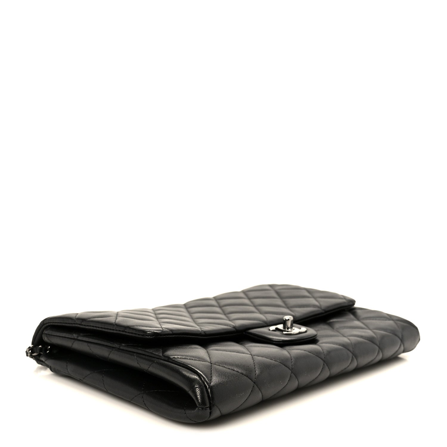 Lambskin Quilted Clutch With Chain Flap Black