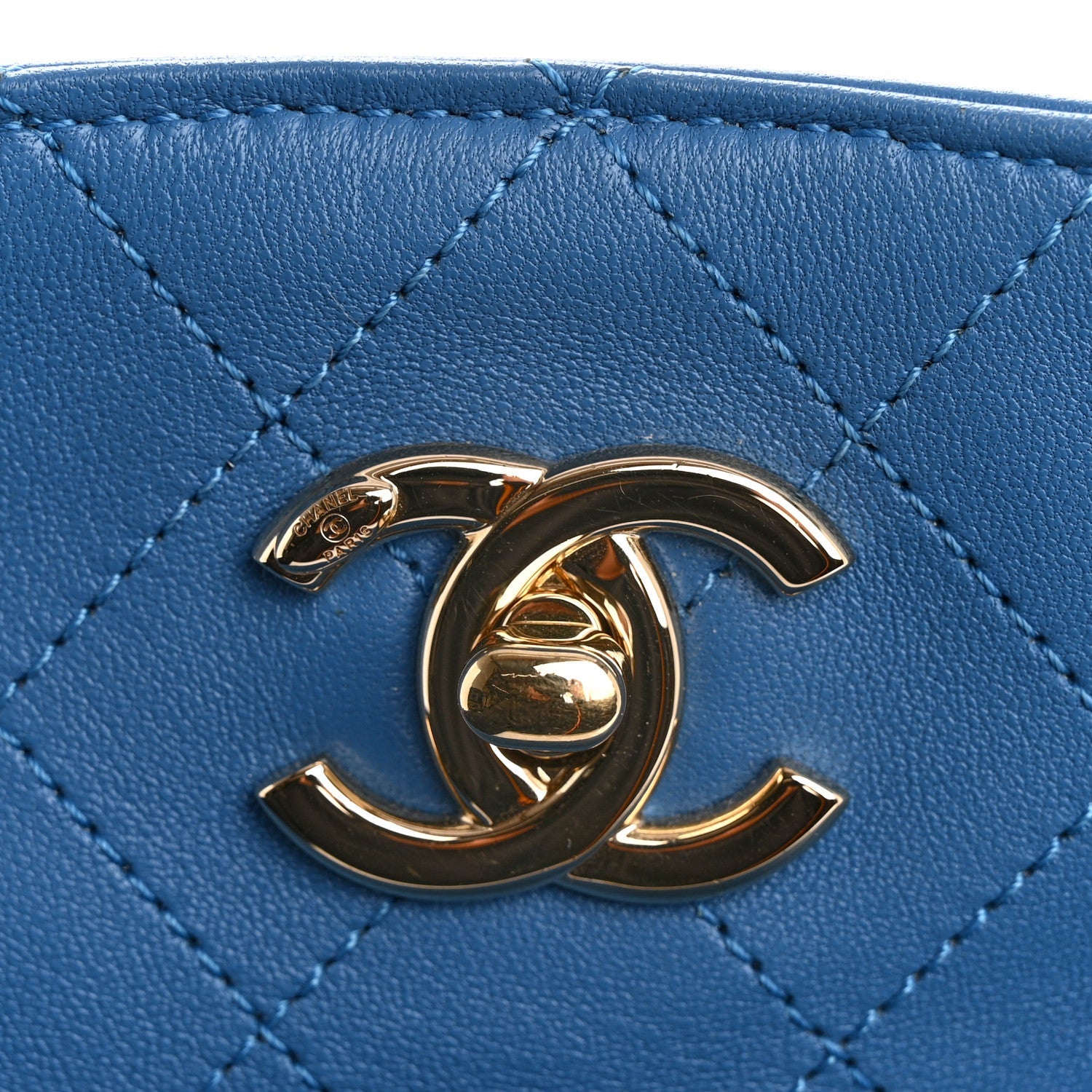 Calfskin Stitched Chain Top Handle Bucket Bag Blue