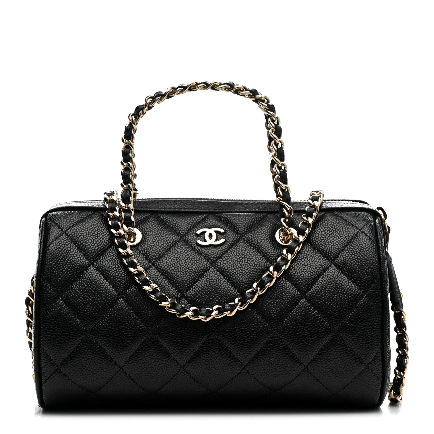 Caviar Quilted Barrel Clutch With Chain Black