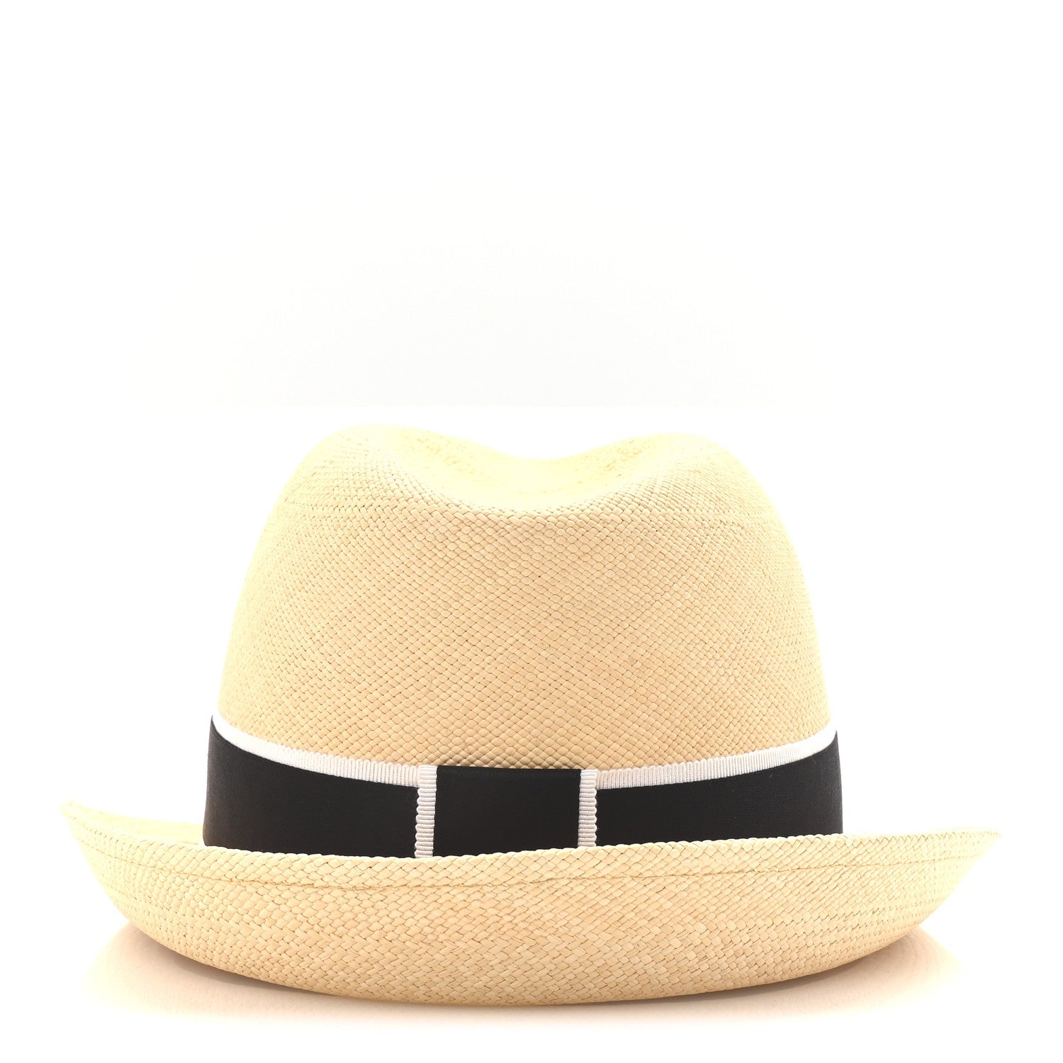 Straw Grosgrain Ribbon Fedora Hat S Beige Black