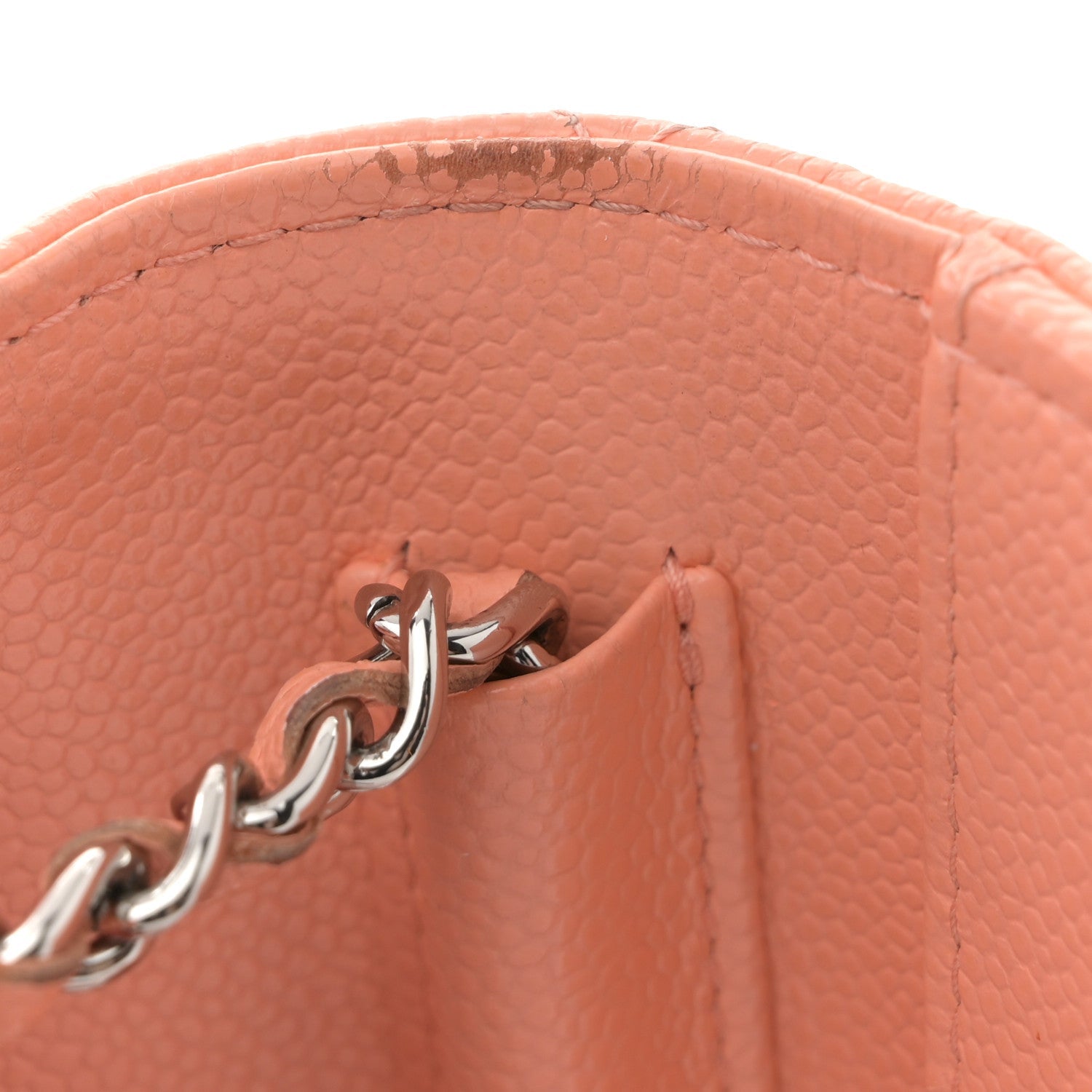 Caviar Quilted Mini Wallet On Chain WOC Coral