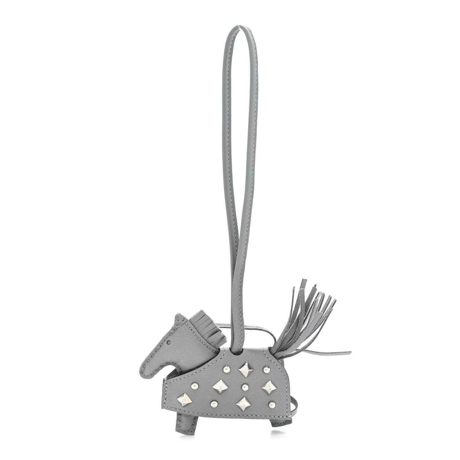 Milo Lambskin Studded Grigri Rodeo Robeo Rock Horse Bag Charm PM Gris Pantin