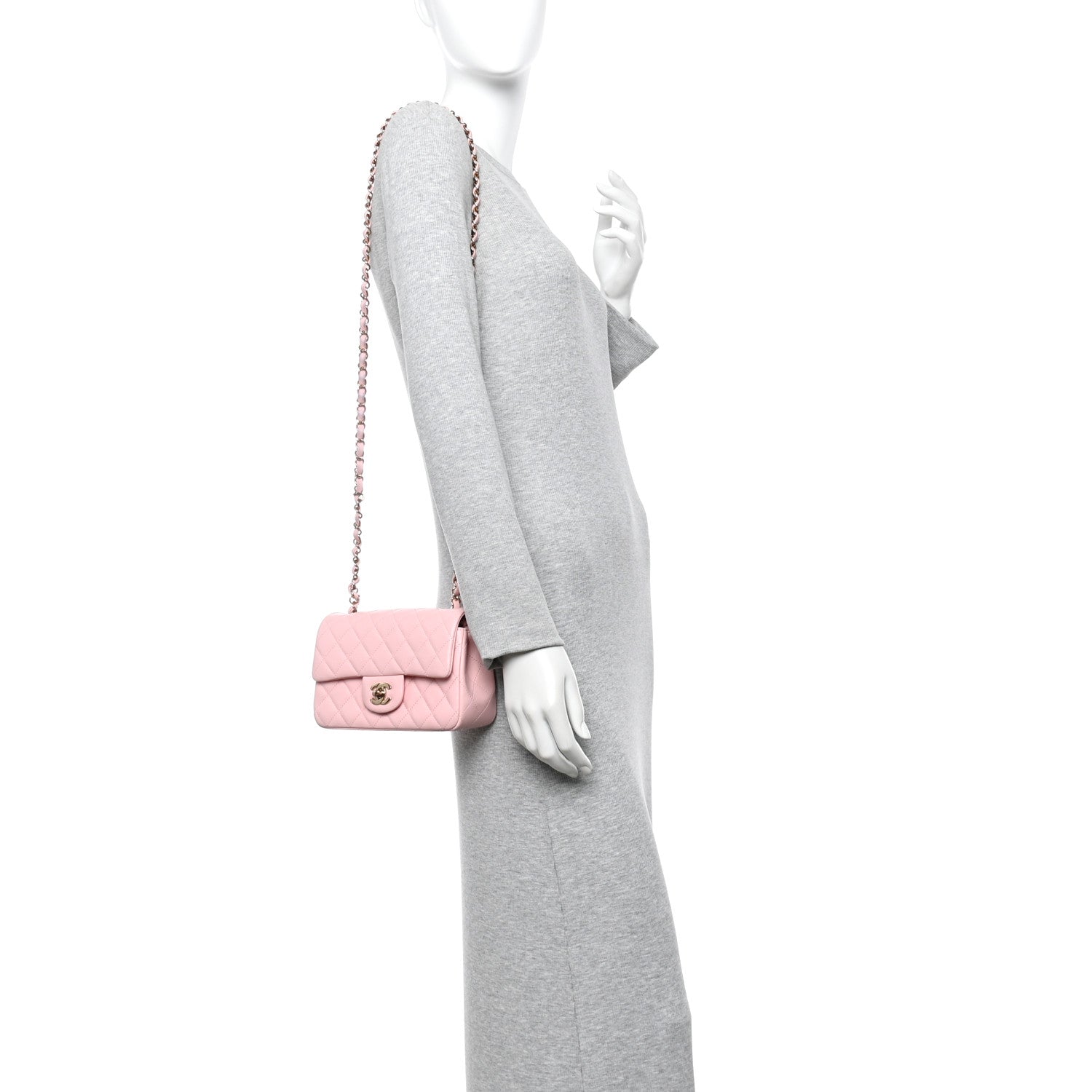 Lambskin Quilted Mini Rectangular Flap Light Pink