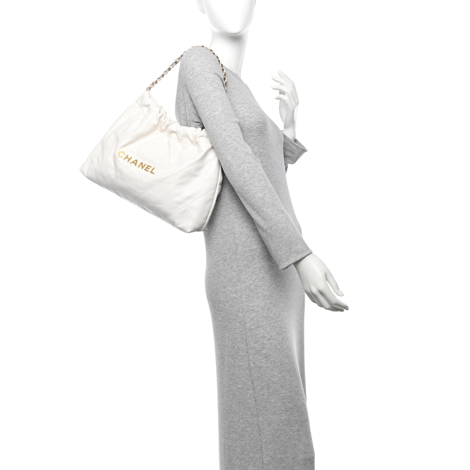 Shiny Calfskin Quilted Chanel 22 East West White