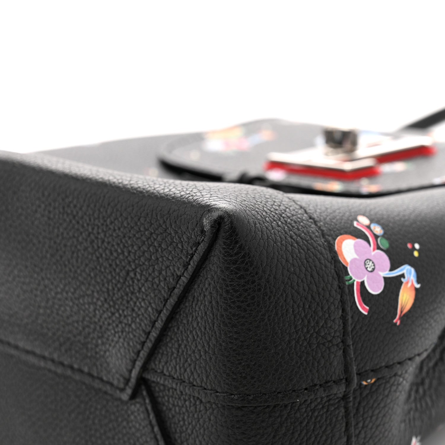 Calfskin Flower Lockme Mini Backpack Black Multicolor