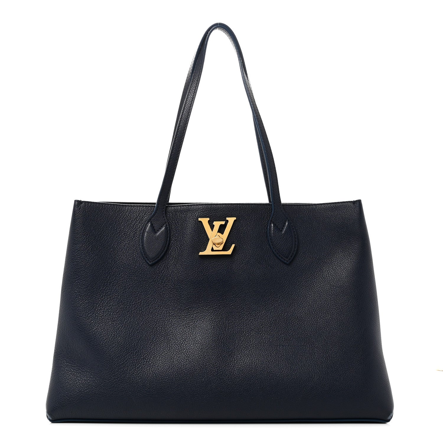 Grained Calfskin Lockme Shopper Navy