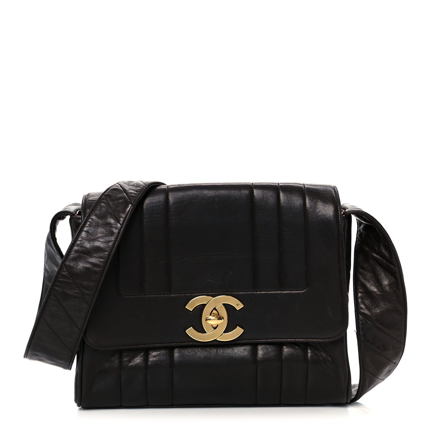 Lambskin Vertical Quilted CC Flap Shoulder Bag Brown