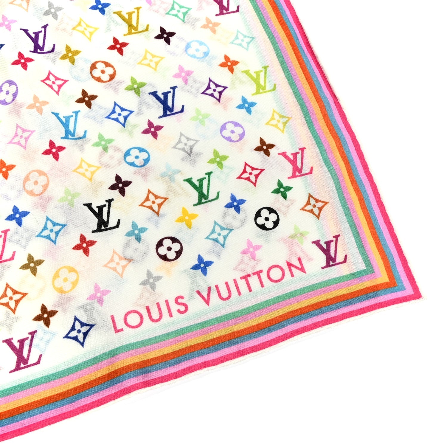 LV X TM Silk Wool Monogram Multicolor Square Scarf 90 White