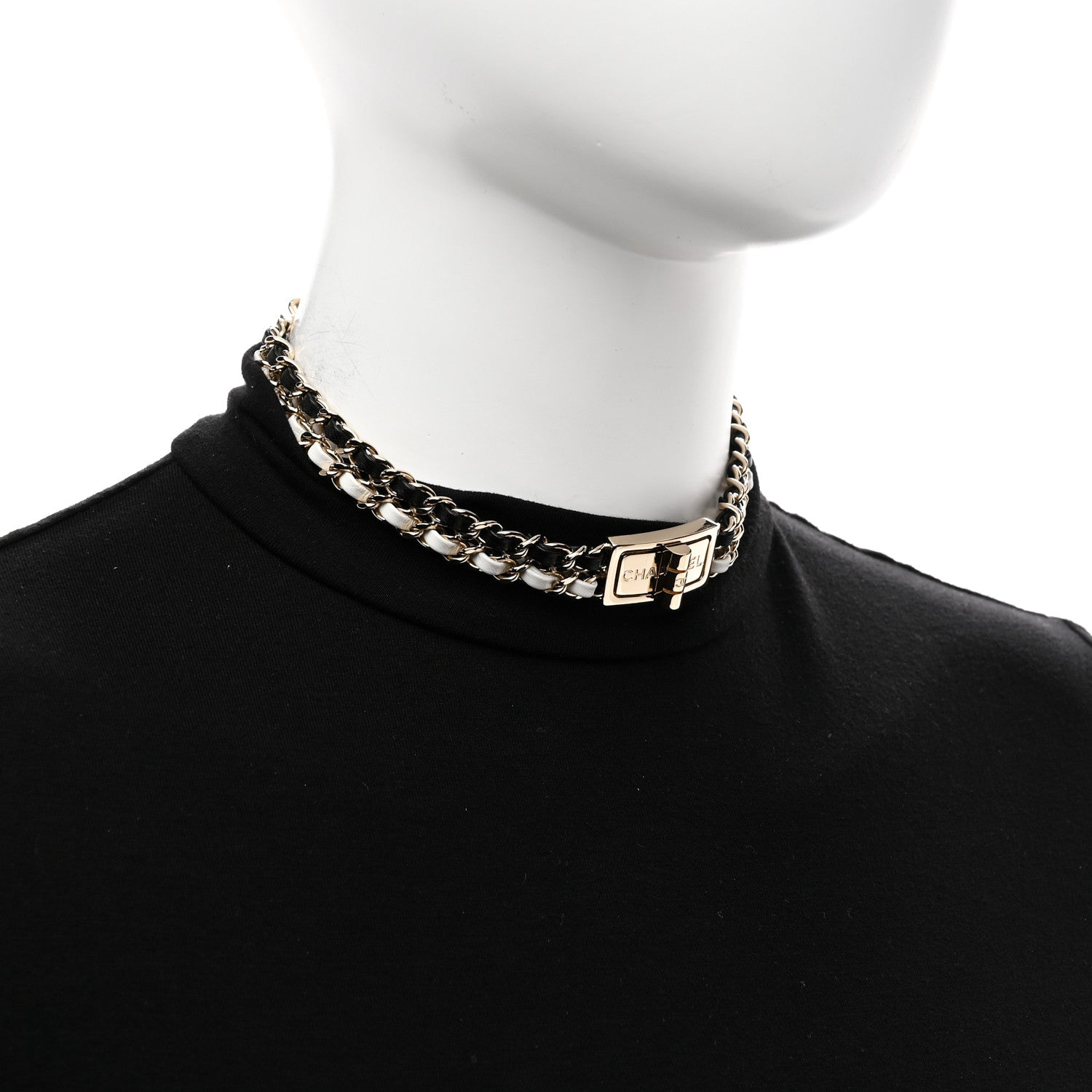 Metal Lambskin Reissue Lock Choker Necklace Black White Gold
