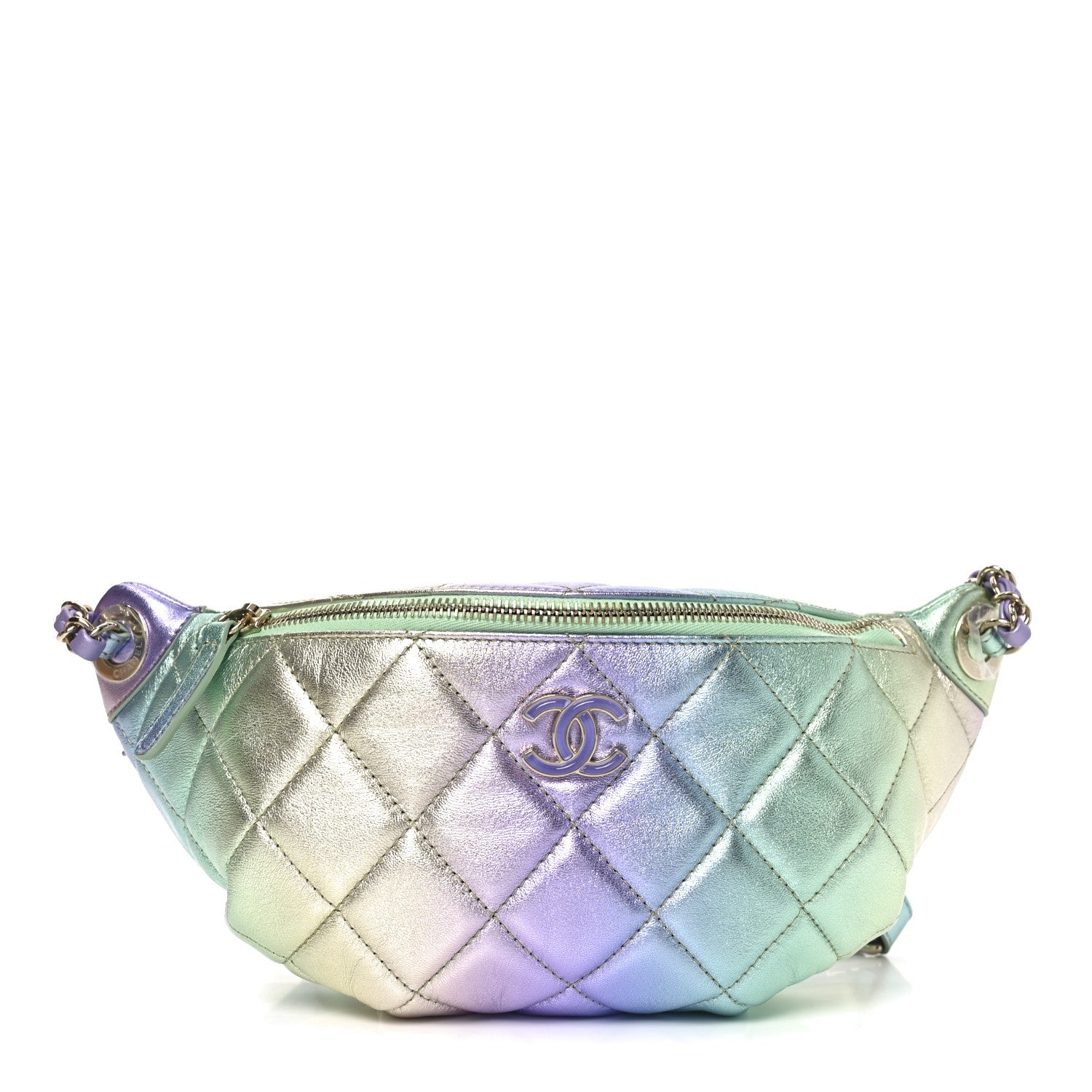 Gradient Metallic Lambskin Quilted Walking Mood Waist Bag Fanny Pack Pink Purple Green