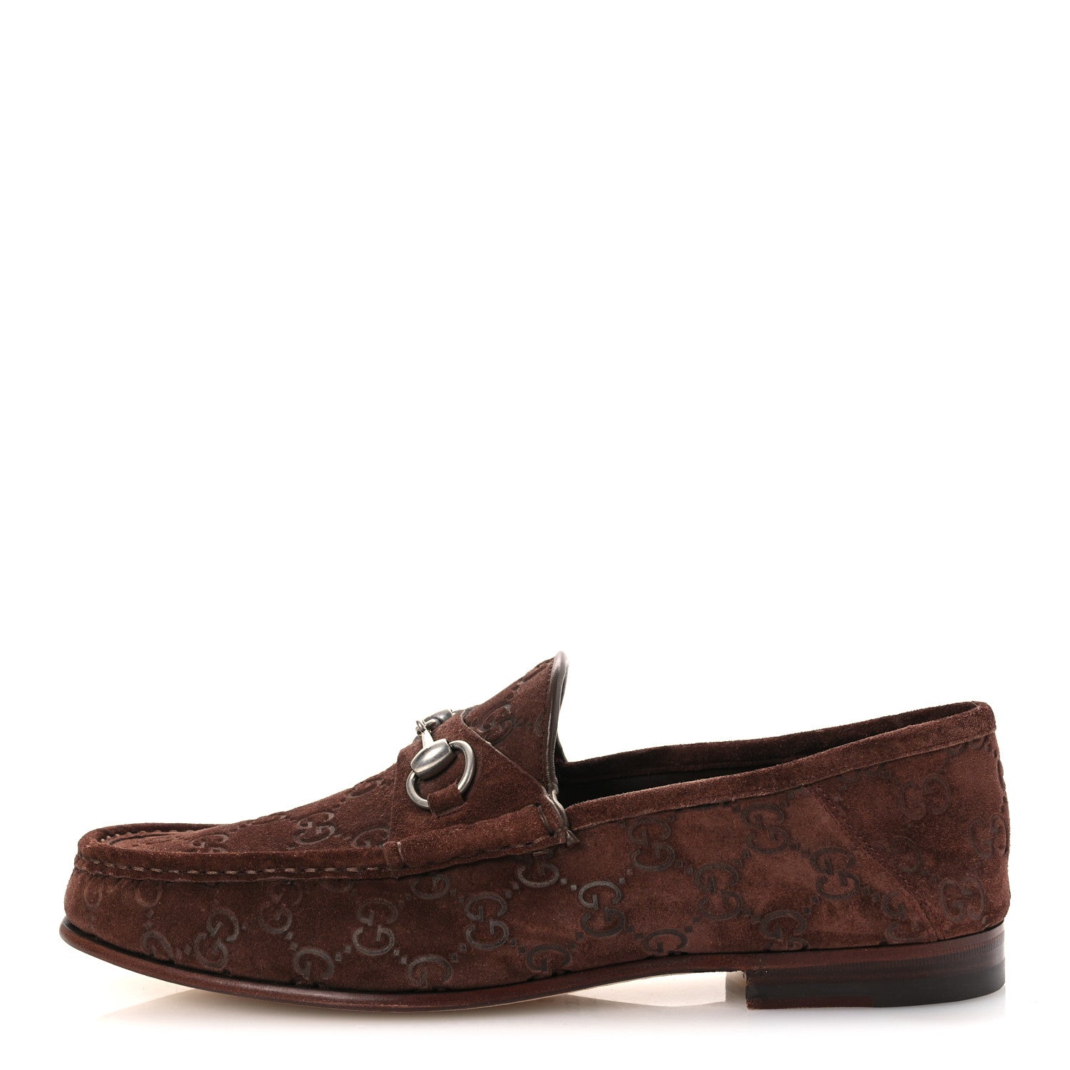 Suede GG Monogram Horsebit Mens Loafers 9 Brown