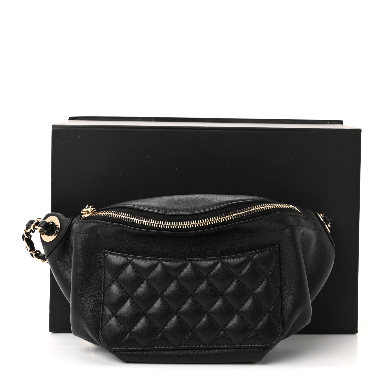 Lambskin Quilted Waist Bag Fanny Pack Black