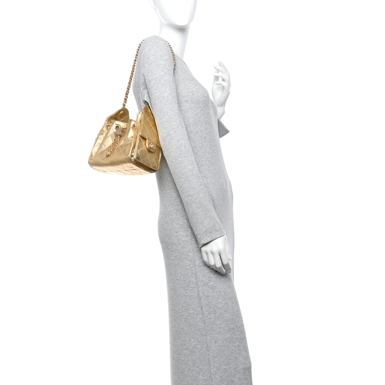 Metallic Caviar Quilted Mini Chanel 25 Handbag Gold