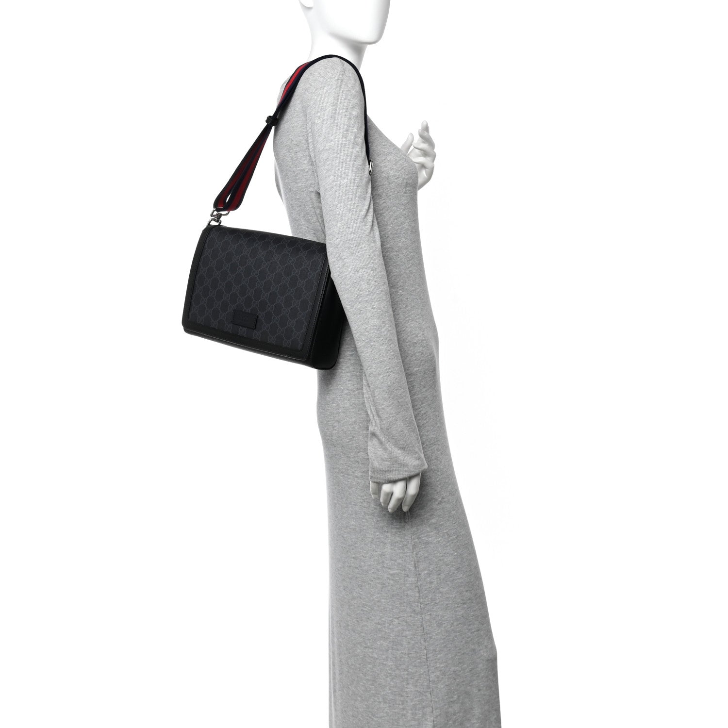 GG Supreme Monogram Appia Calfskin Web Crossbody Bag Black Grey
