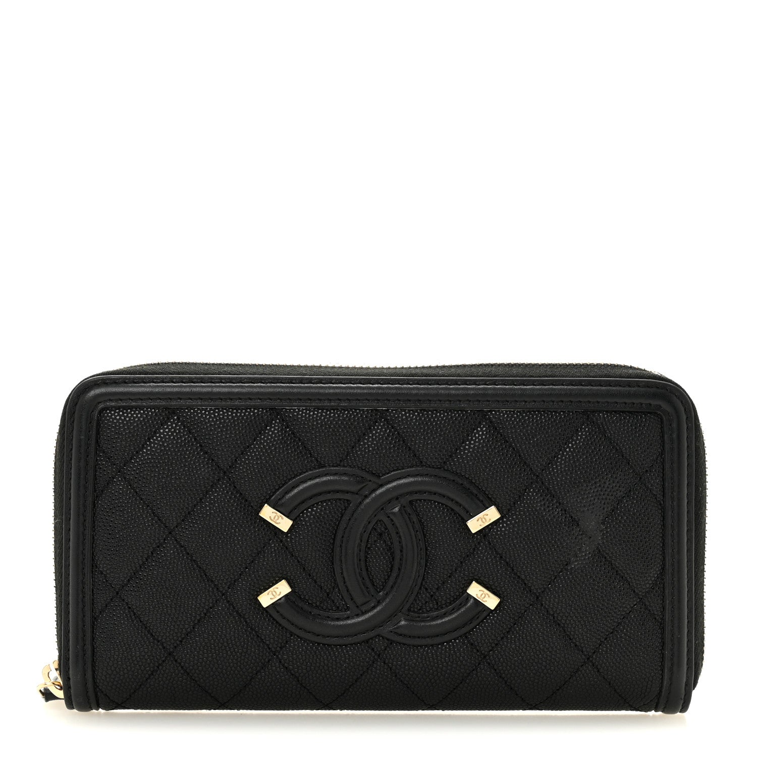 Caviar Quilted Filigree Zip Around Wallet Black