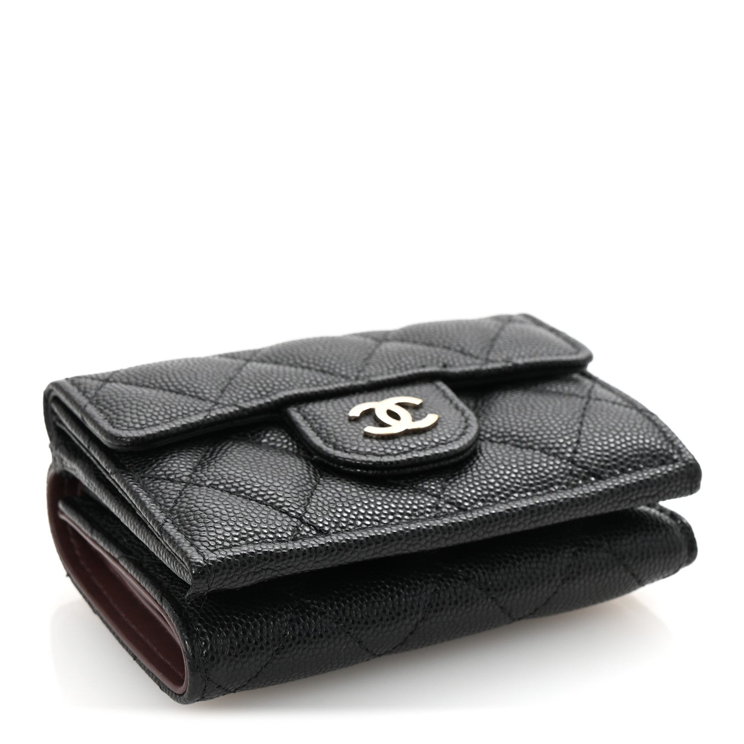 Caviar Quilted Tri-Fold Flap Wallet Black