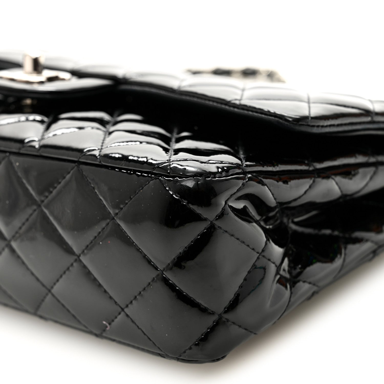 Patent Quilted Medium Double Flap Black
