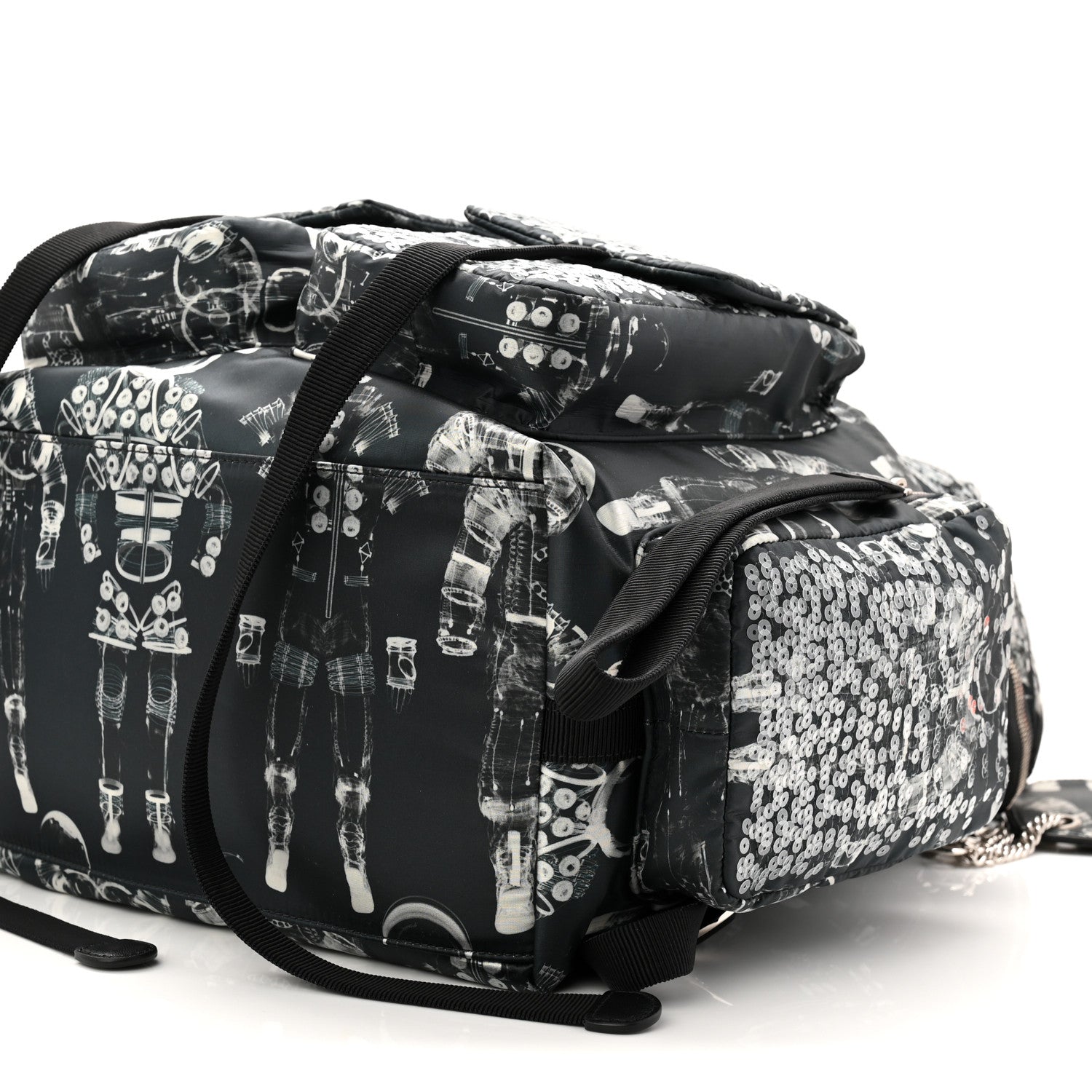 Sequin Nylon Lambskin Astronaut Essentials Backpack Black White