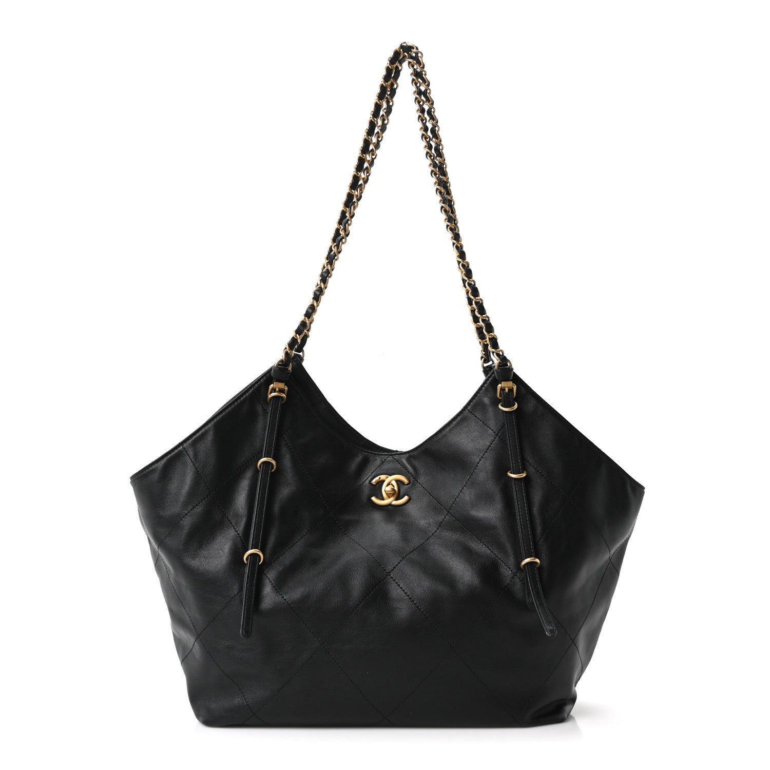 Calfskin Quilted Small Shopping Bag Black
