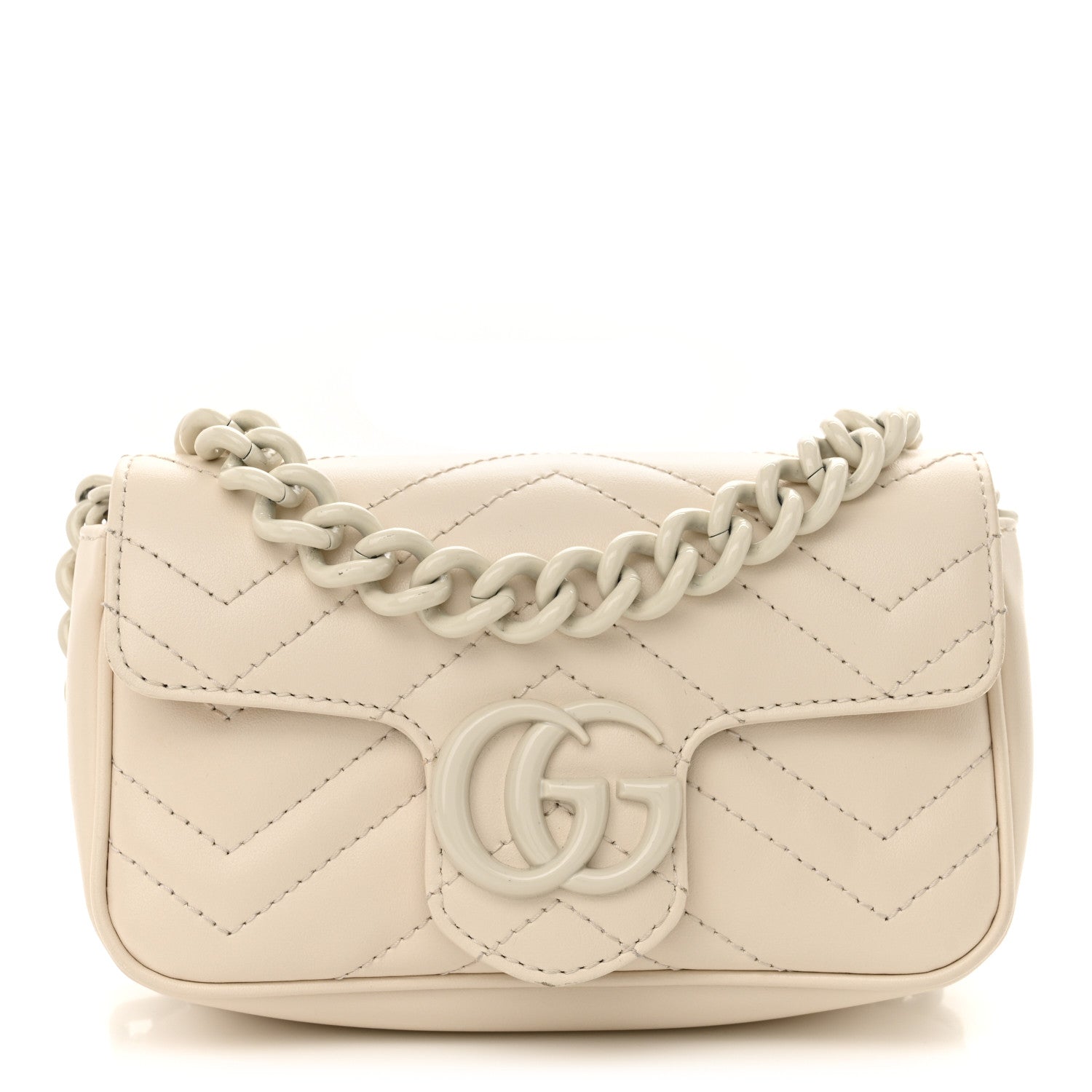 Calfskin Matelasse Monochrome GG Marmont Chain Belt Bag Mystic White