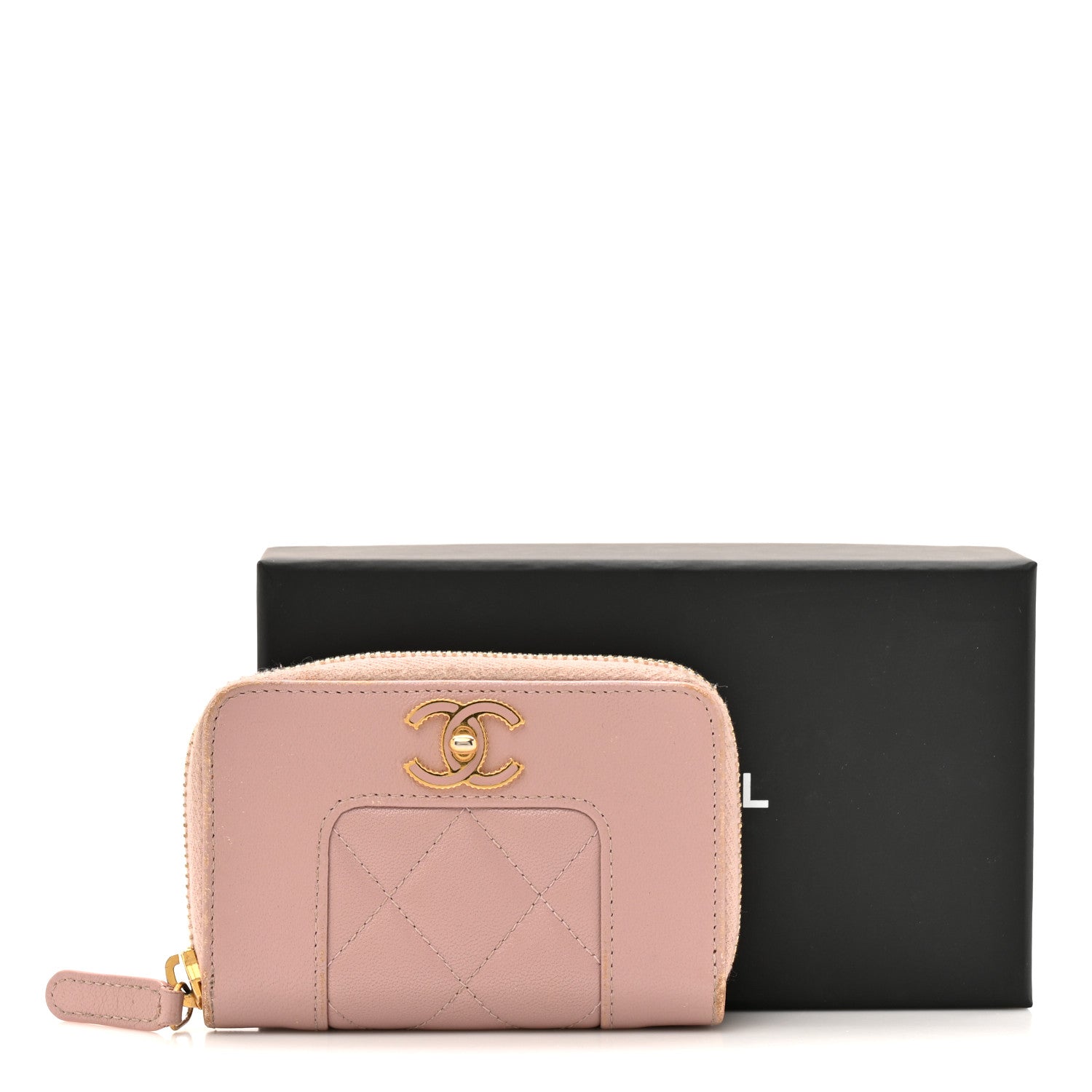 Sheepskin Quilted Vintage Mademoiselle Zip Coin Purse Pink