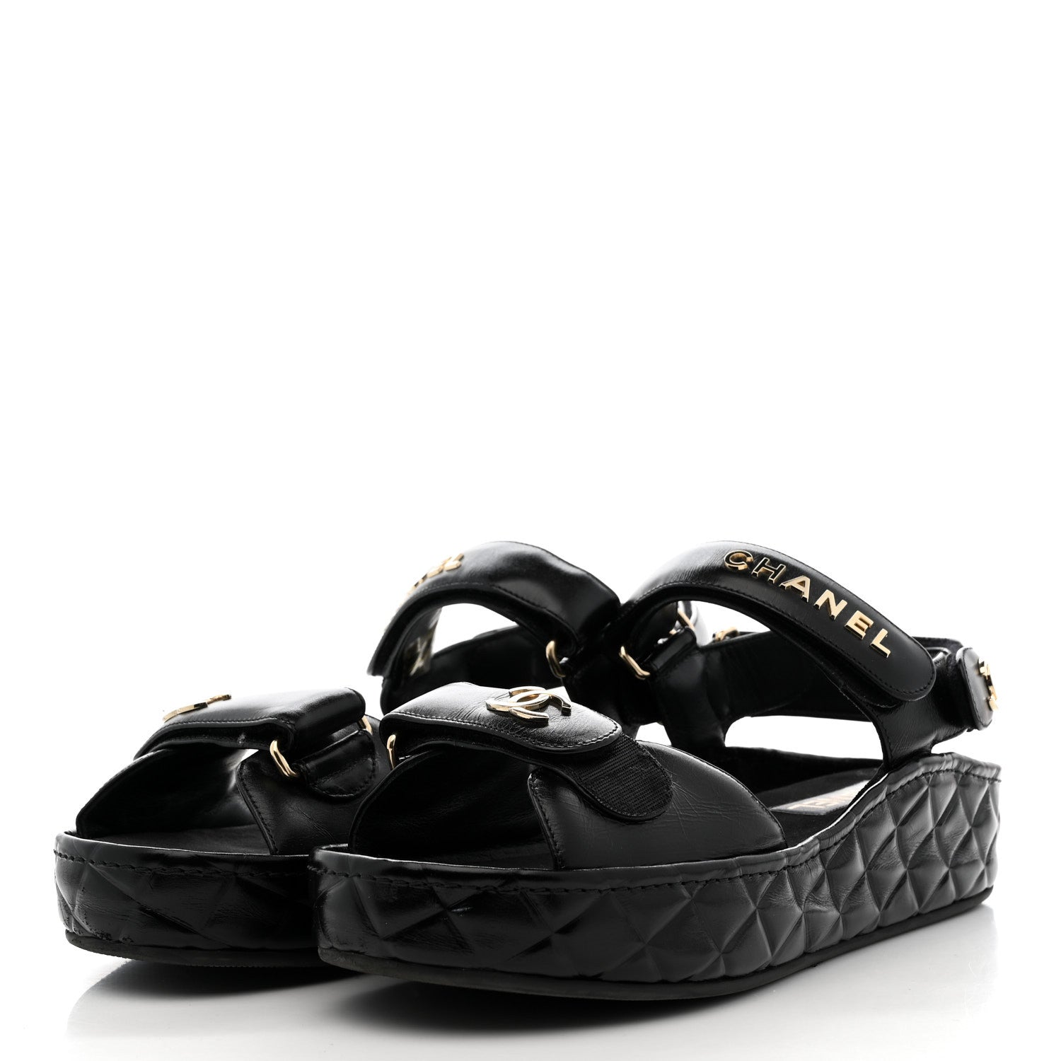 Shiny Calfskin Logo Platform Sandals 39 Black