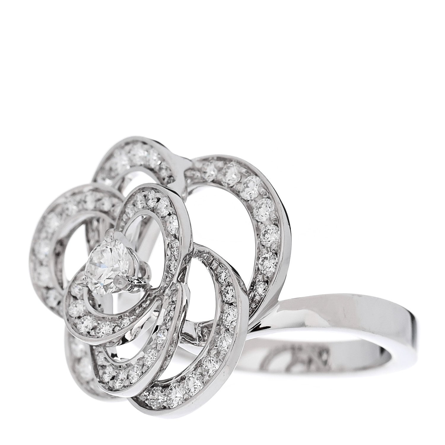 18K White Gold Diamond Fil de Camelia Ring 48 4.5