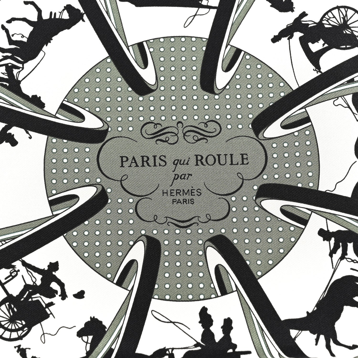 Silk Paris Qui Roule Bandana Scarf 55 Vert Sauge White