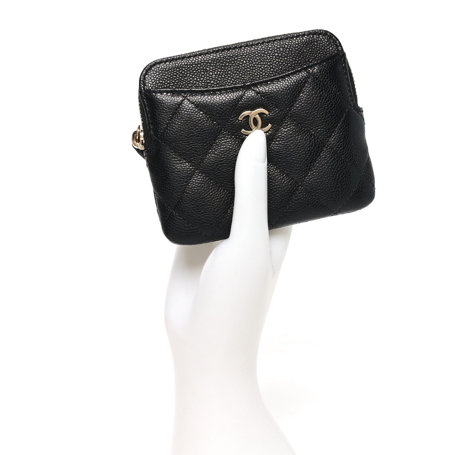 Caviar Quilted Zip Card Holder Wallet Black