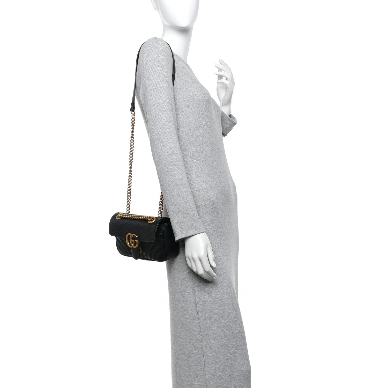 Calfskin Matelasse Mini GG Marmont Shoulder Bag Black
