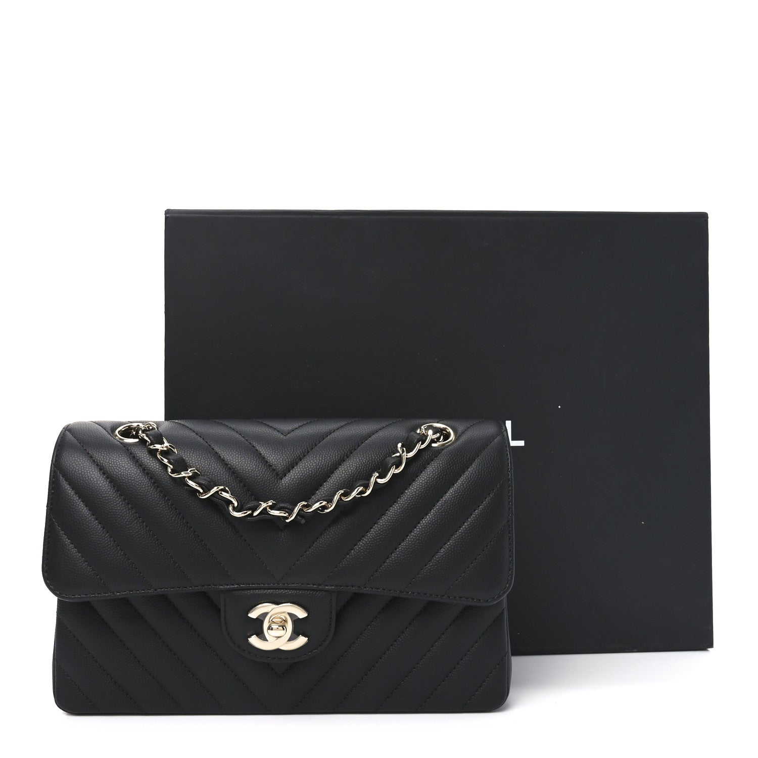 Caviar Chevron Quilted Small Double Flap Black