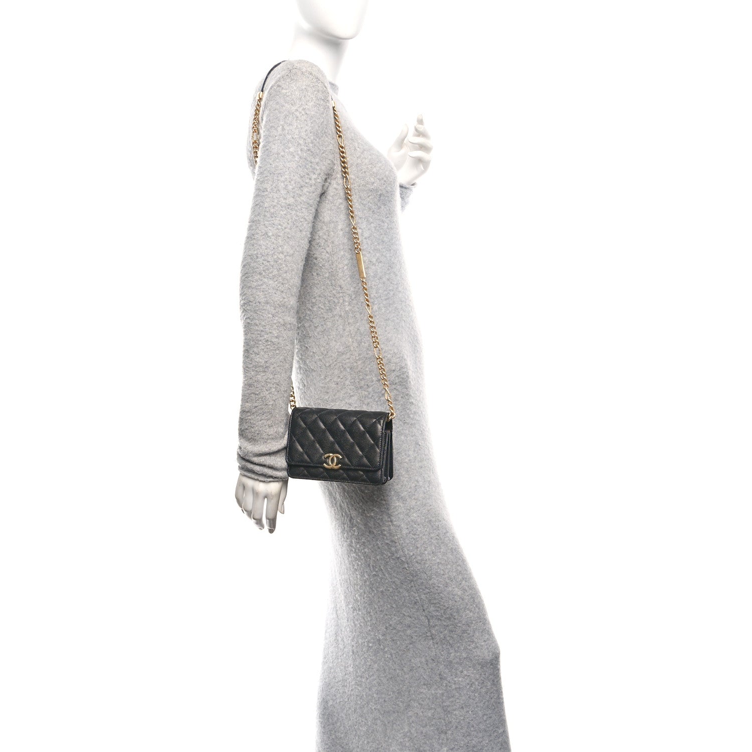 Caviar Quilted Mini Bracelet On Chain Wallet On Chain WOC Black